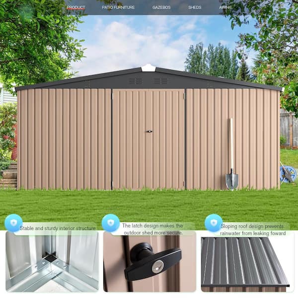 AECOJOY 14 ft. W x 12 ft. D Metal Shed with Double Lockable Doors
