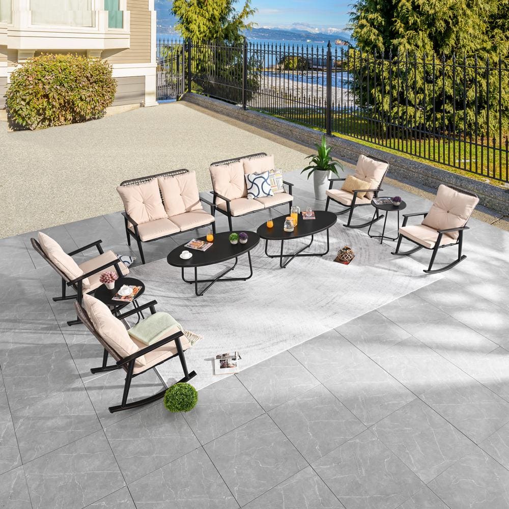 Patio Festival 10Piece Metal Patio Rocker Conversation Set with Beige