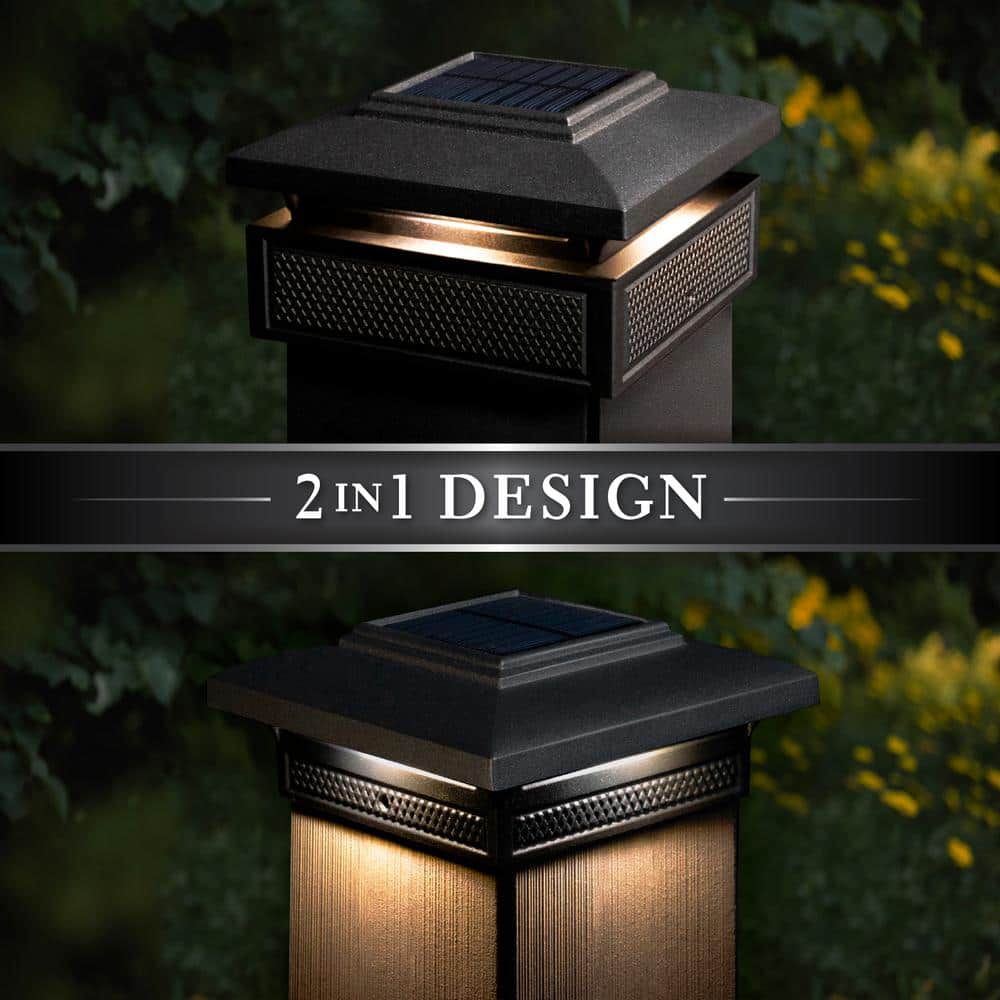 Black Aluminum Solar LED Post Cap Light, 6" x 6"