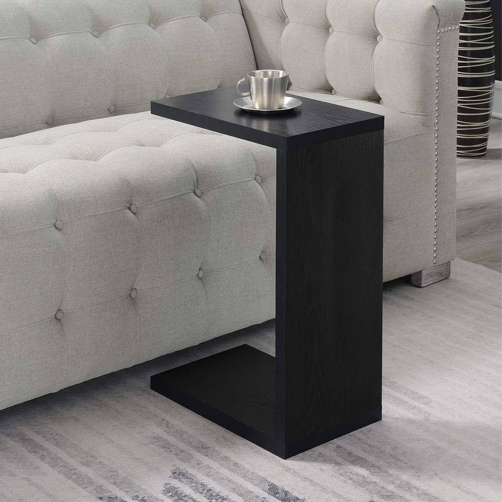 Black Rectangular Wood C-Shaped End Table