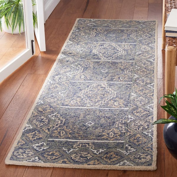 Aspen 2 ft. x 7 ft. Blue/Beige Oriental Runner Rug