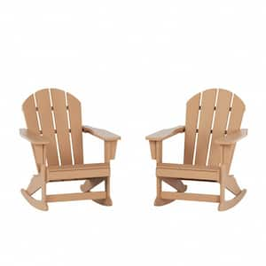 Laguna 2-Pack Fade Resistant Outdoor Patio HDPE Poly Plastic Classic Adirondack Porch Rocking Chairs in Teak