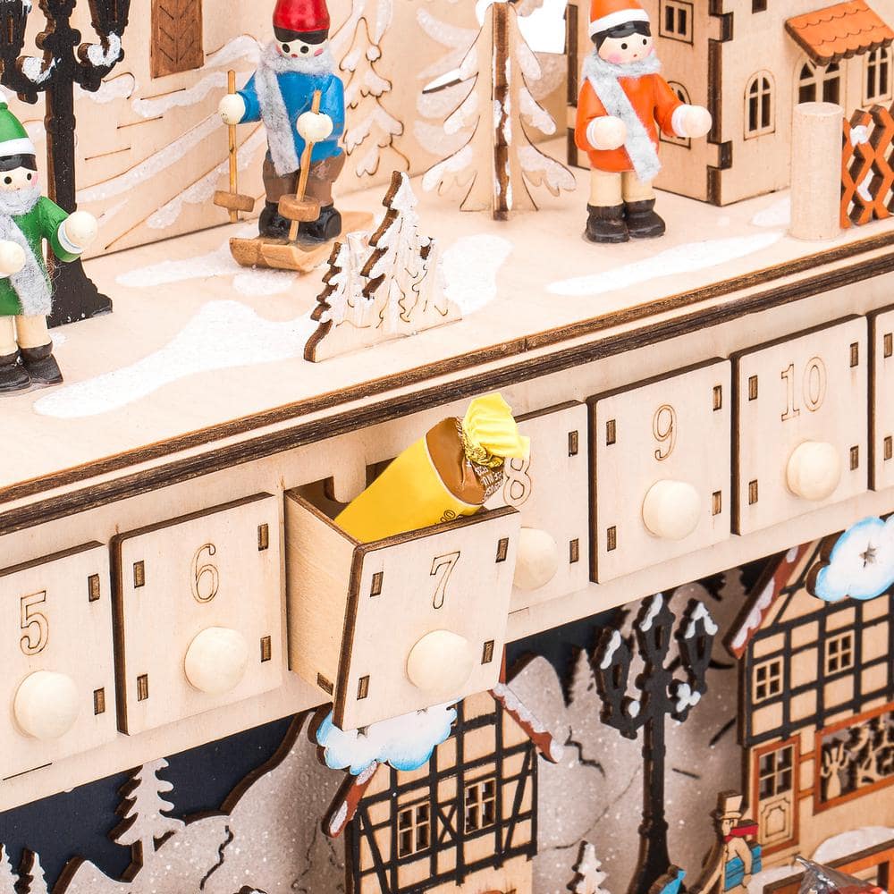 Wooden Christmas Advent Calendar with LED Lights and Shooting Star