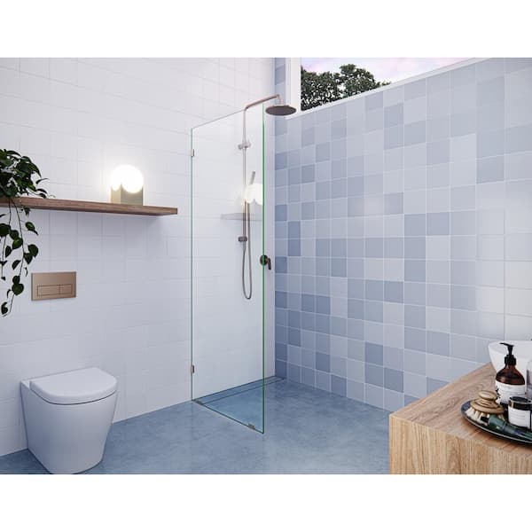 Glass Warehouse Vela 27.5 in. W x 78 in. H Frameless Fixed Single Panel Shower Door in Brushed Bronze Without Handle