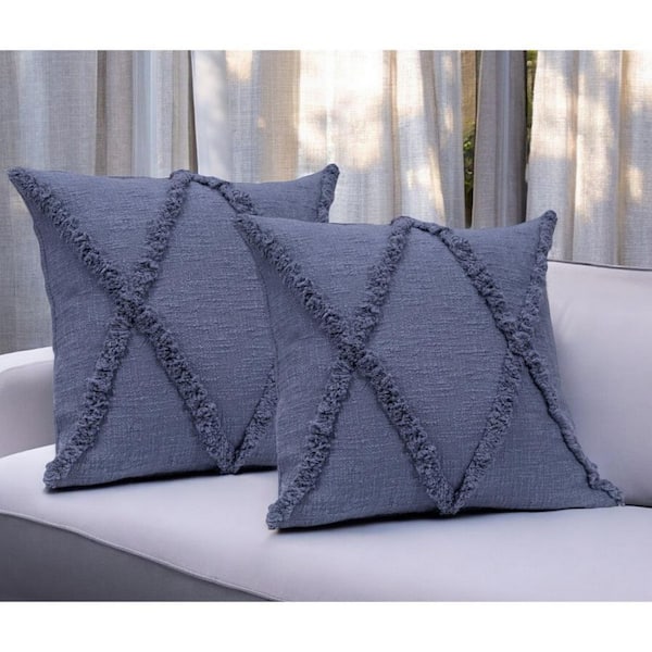 HomeRoots Blue Geometric Polyester 18 in. x 18 in. Throw Pillow (Set of 2)