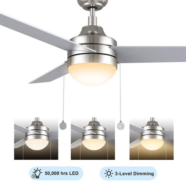 Terrassa 52 in. Indoor Brushed Nickel Downrod Standard 3-Speed DC Ceiling Fan with Dimmable LED and Pull Chain