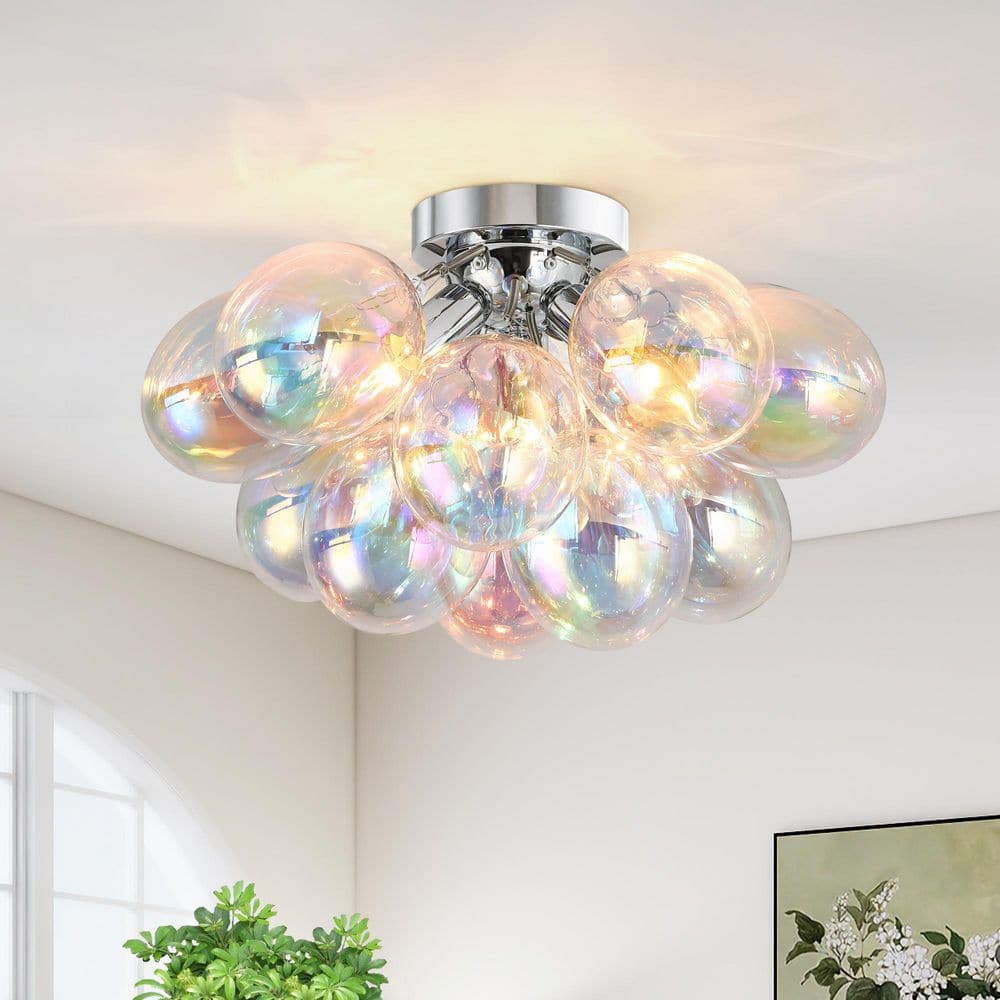 17.72 in. Modern Artistic Chrome 3-Light Flush Mount Ceiling Light with Tin