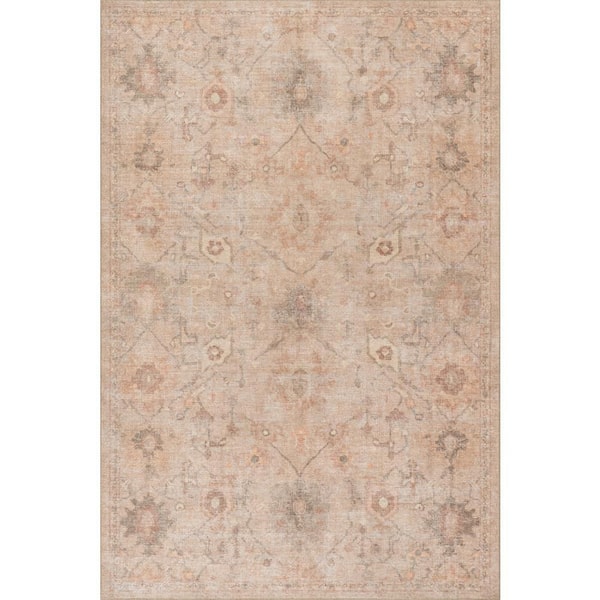 Partha Vintage and Distressed Washable Peach 5 ft. x 8 ft. Indoor Area Rug