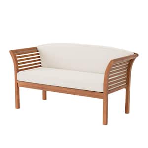 Afoxsos 3-Person Teak Brown Wood Outdoor Bench with Light Gray Cushion,  Slatted Eucalyptus Wood Garden Bench HDMX1221 - The Home Depot
