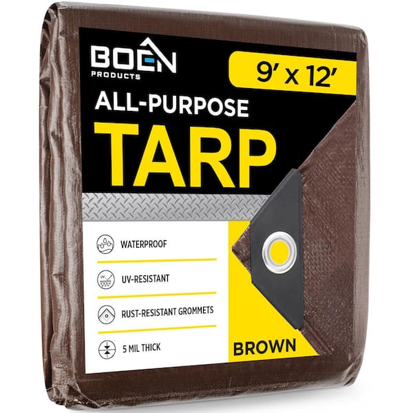 9 ft. x 12 ft. Multi-Purpose Brown Poly Tarp Cover 5 Mil Thick Weave Material, Waterproof