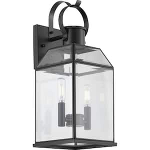 Canton Heights 18 in. 2-Light Matte Black Transitional Outdoor Wall Lantern with Clear Beveled Glass