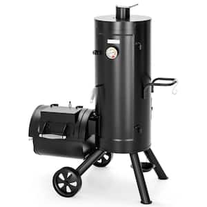 Vertical Charcoal Smoker Grill in Black with Extra Side Grill