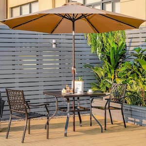 37 in. Patio Square Metal 1.57 in. Outdoor Dining Table Slat with Umbrella Hole Garden