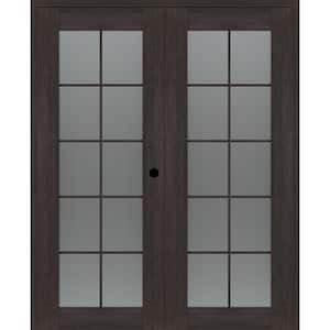 Vona 56 in. x 80 in. Left Hand Active 10-Lite Frosted Glass Vera Linga Oak Wood Composite Double Prehung French Door