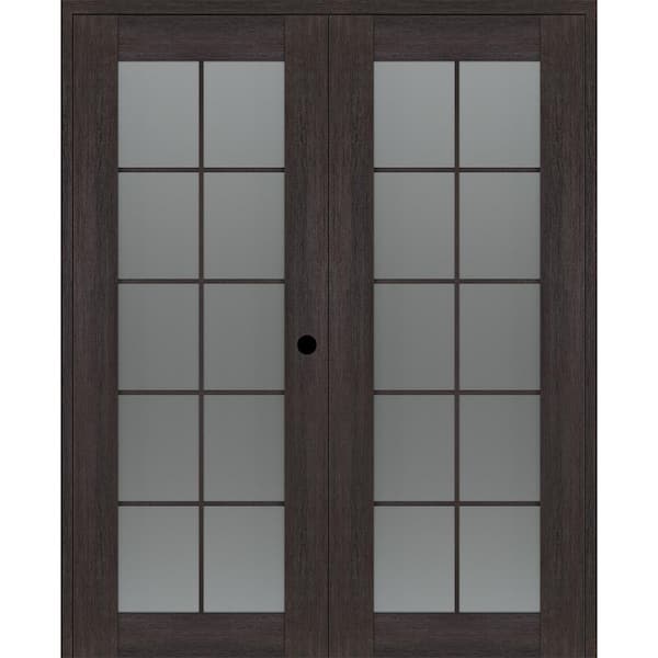 Belldinni Vona 60 in. x 80 in. Left Hand Active 10-Lite Frosted Glass Vera Linga Oak Wood Composite Double Prehung French Door