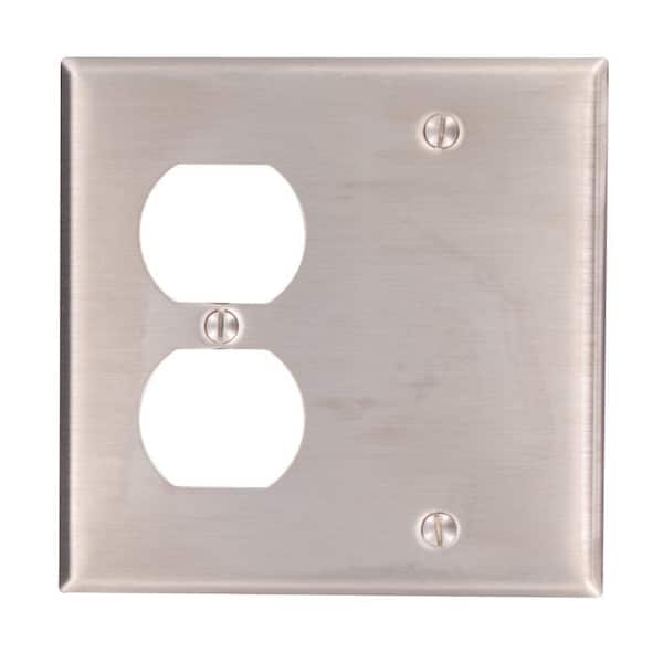 Leviton 2-Gang Stainless Steel 302 Non-Magnetic 1-Duplex Outlet/Receptacle/1-Blank Metal Standard Wall Plate (1-Pack) 84008-40