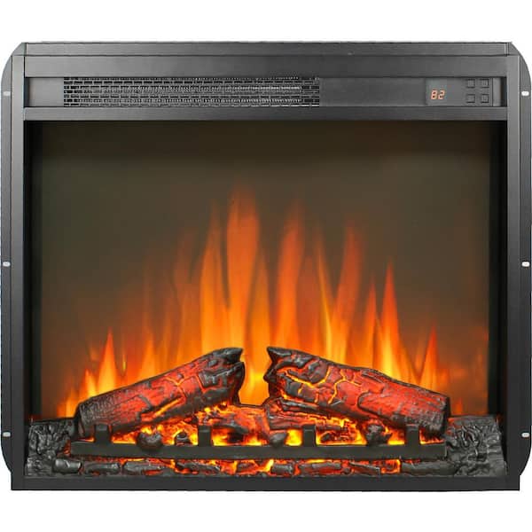 23 in. Ventless Electric Fireplace Insert, Ultra Thin Heater with Log Set nad Realistic Flame, Remote Control