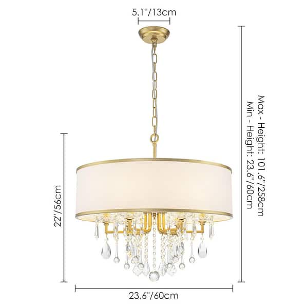 Rennnsan Orlen 23.6 in. 6-Light Painted Gold Boho Drum Crystal