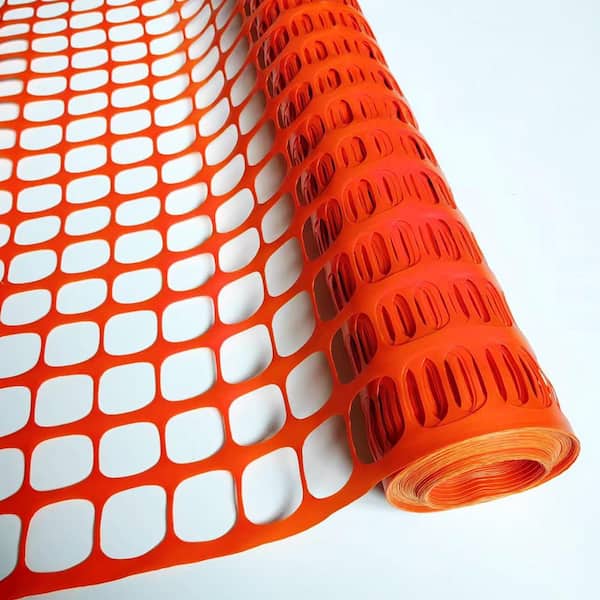 Yellow 4 ft. x 100 ft. Plastic Mesh Fence, Roll w/100 Zip Ties Temporary Netting for Garden Fencing, Construction, Snow