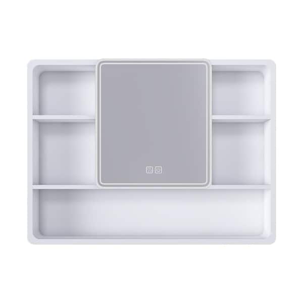 35 in. W x 28 in. H Rectangular LED White Surface Mount Medicine Cabinet with Mirror, with Storage Rack