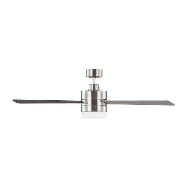 Generation Lighting - Era 52 in. Modern Brushed Steel Ceiling Fan with Black/American Walnut Reversible Blades and Wall Mount Control
