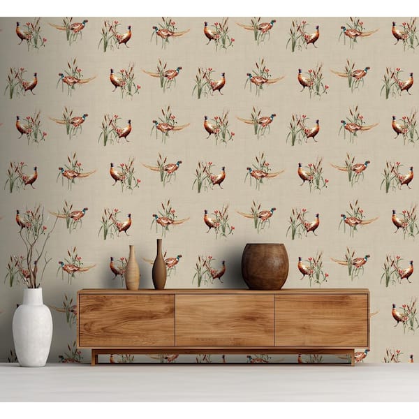 Eustace Neutral White Pheasant Meadow Wallpaper Sample