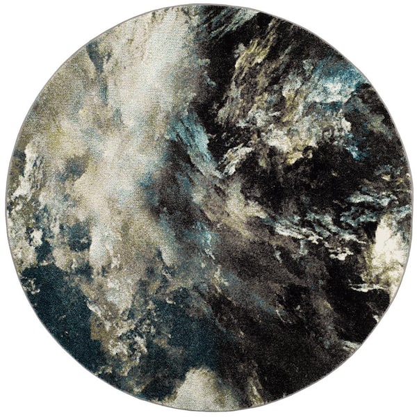 Glacier 8 ft. x 8 ft. Round Blue/Multi Abstract Area Rug