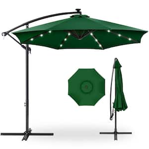 10 ft. Cantilever Solar LED Offset Patio Umbrella with Adjustable Tilt in Green