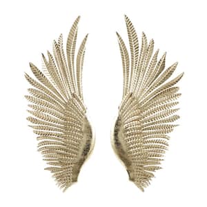 Metal Gold Wing Bird Wall Decor with Textured Metallic Finish (Set of 2)