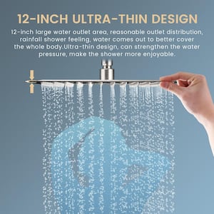 Rain Square Single Handle 1-Spray Shower Faucet 1.8 GPM w/ Valve 12in. Dual Shower Heads Shower System in Brushed Nickel