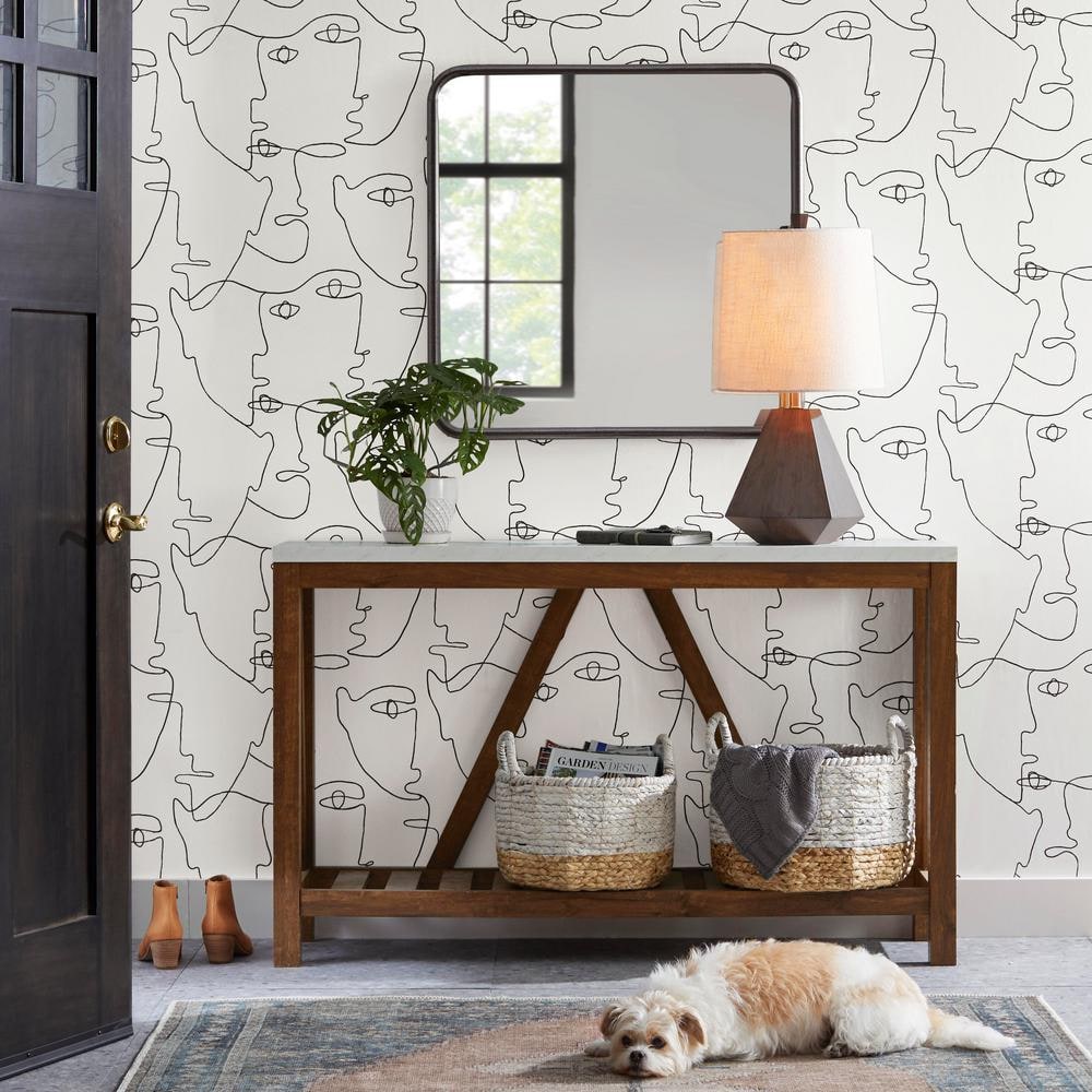 Farmhouse Charm 52" Walnut Wood Console Table with Marble Finish and Storage