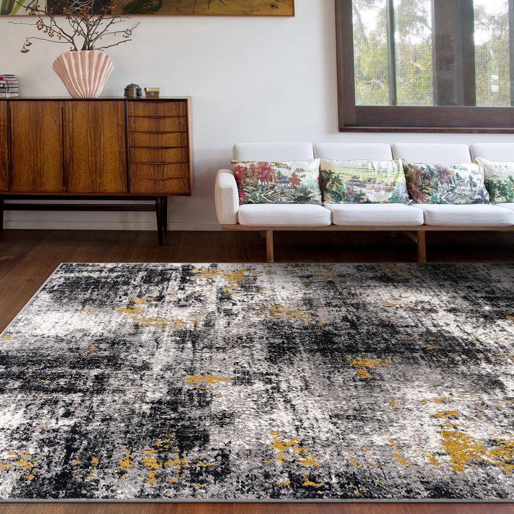 Adare Yellow and Gray Abstract 5' x 7' Synthetic Area Rug