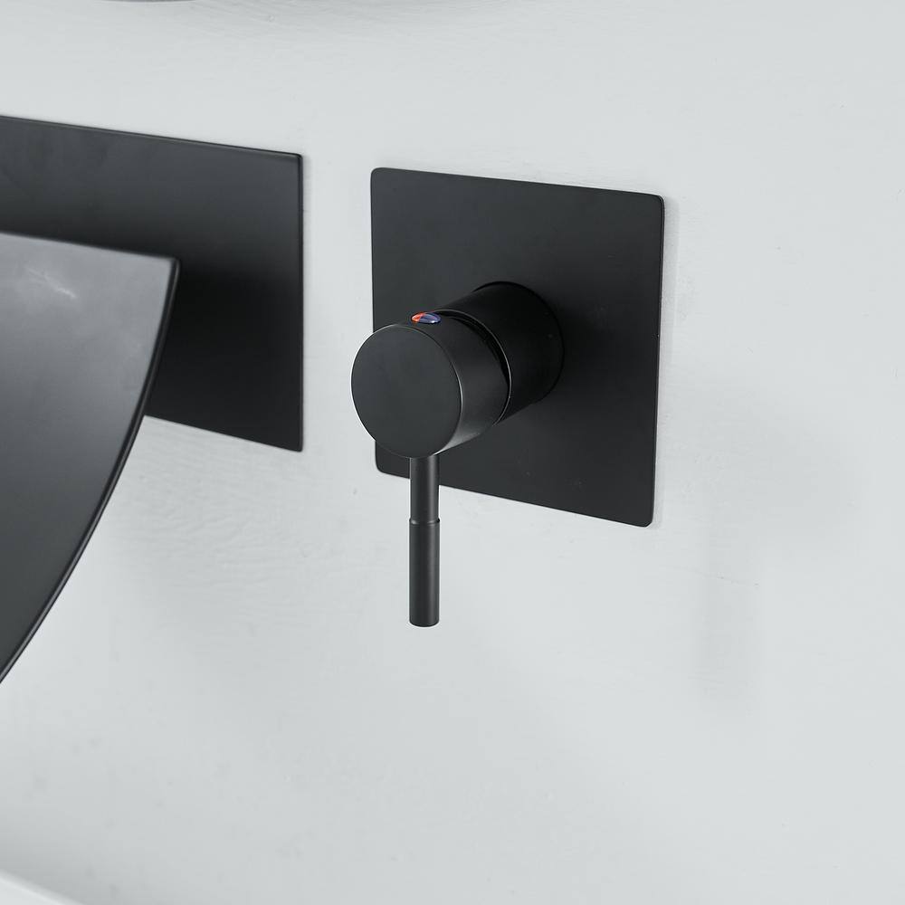 Matte Black Wall-Mount Single Handle Waterfall Bathroom Faucet
