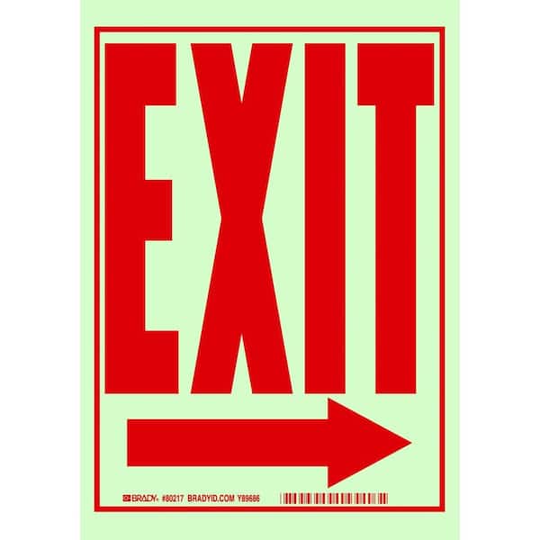 Brady 10 in. x 7 in. Glow-in-the-Dark Self-Stick Polyester Right-Pointing Arrow Exit Sign