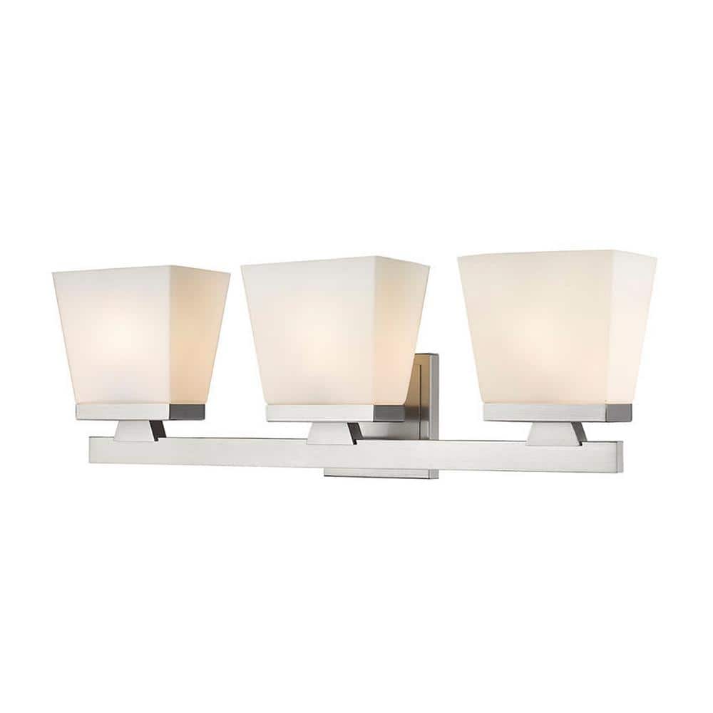 Astor 23 in. 3-Light Brushed Nickel Vanity Light with Etched Opal Glass Sha