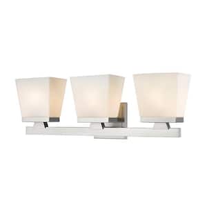 Astor 23 in. 3-Light Brushed Nickel Vanity Light with Etched Opal Glass Shades
