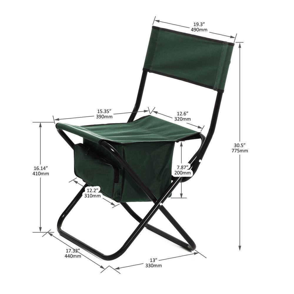 Green Steel Frame Folding Camping Chairs with Storage Bag, Set of 2