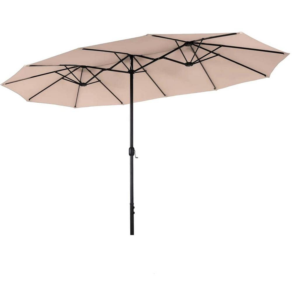 PHI VILLA 13 Ft. Market No Weights Patio Umbrella 2-Side In Beige THD ...