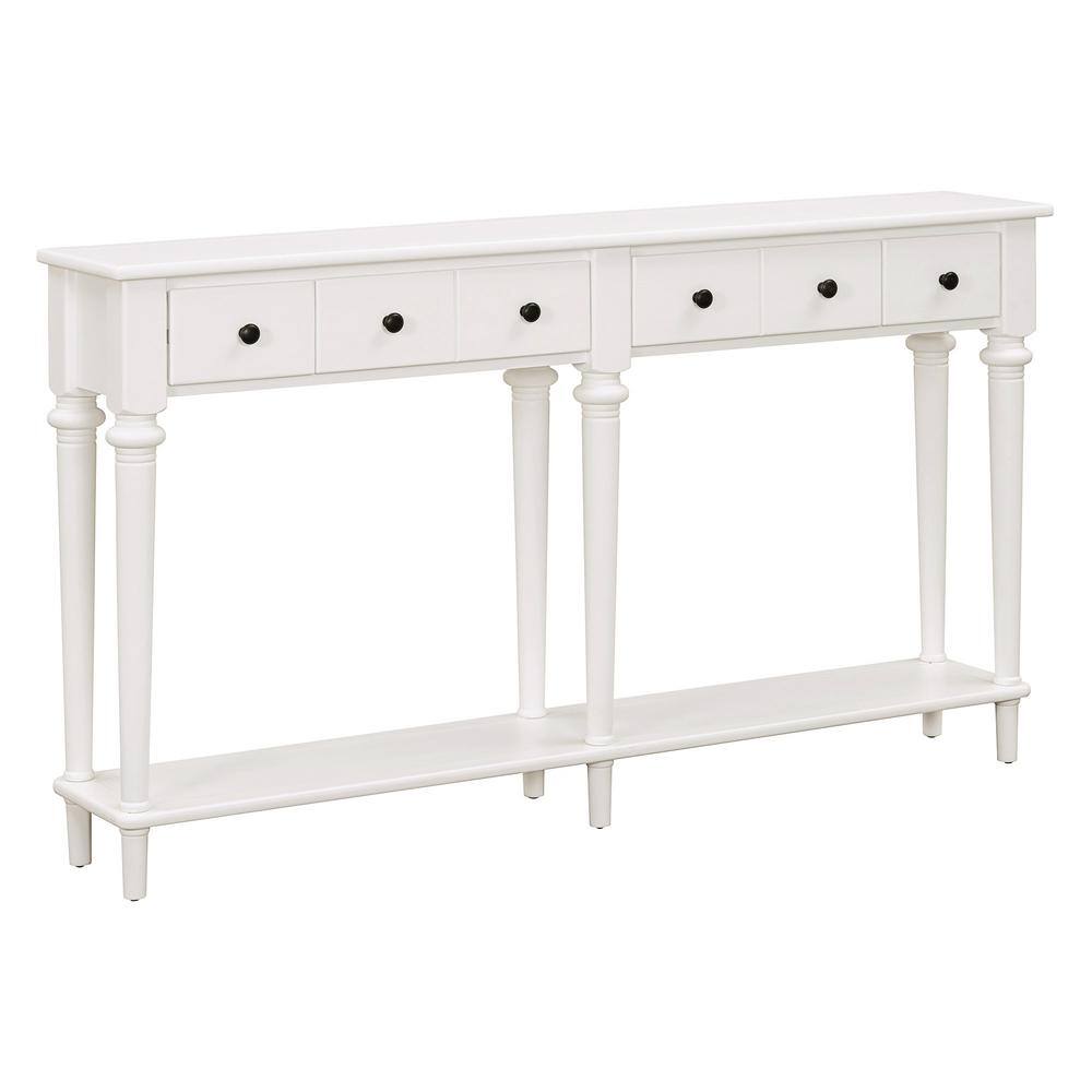 59.8 in. White Rectangle MDF Console Table with 4 Drawers and Open Shelf