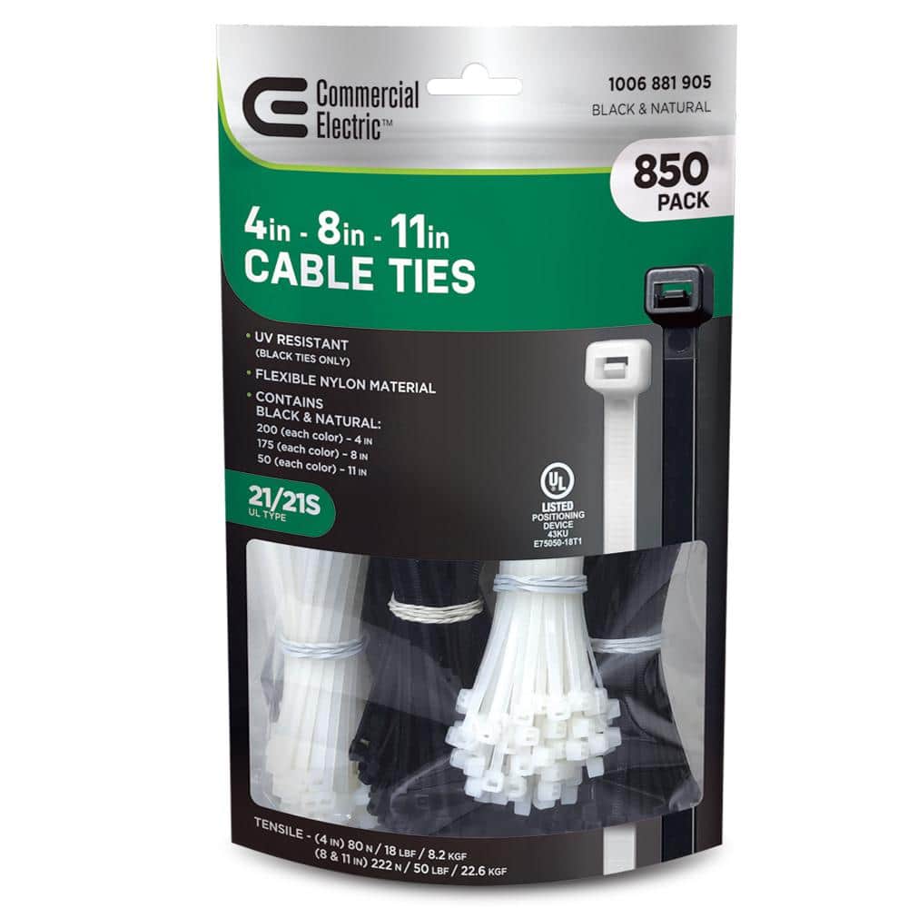Commercial Electric Assorted Cable Ties (650-Pack) 4+8+11in UV tie - The  Home Depot