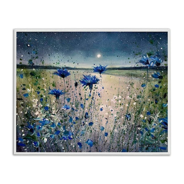 Stupell Industries Moon over Blooming Flowers by Jennifer Taylor Art 1 Piece White Framed Nature Giclee Art Print 30 in. x 24 in.