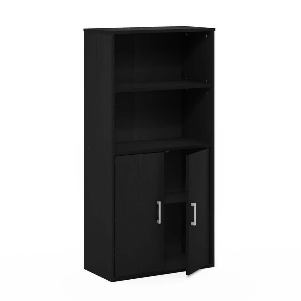 Adjustable Black Oak Storage Cabinet with Doors