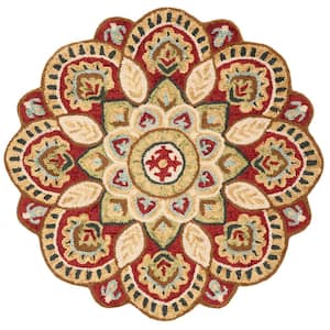 Novelty Red/Taupe 4 ft. x 4 ft. Round Floral Area Rug