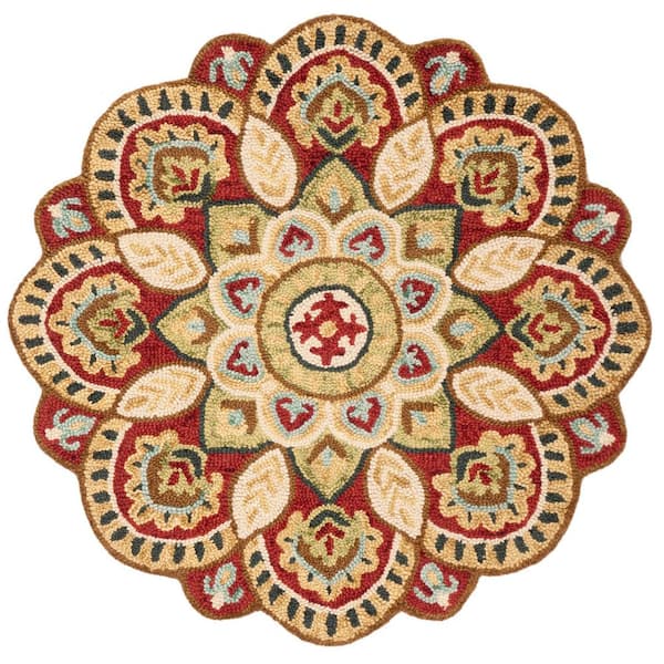 SAFAVIEH Novelty Red/Taupe 4 ft. x 4 ft. Round Floral Area Rug