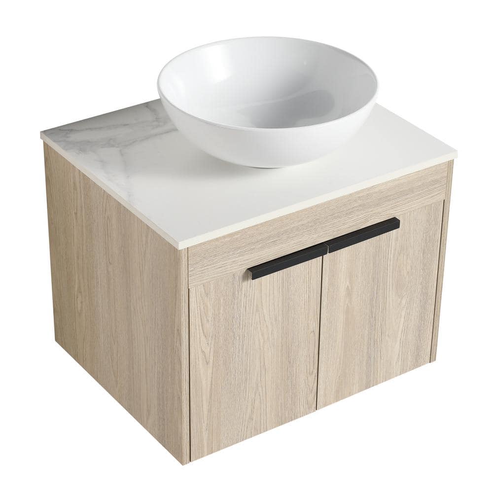 24 in. W x 19 in. D x 24 in. H Single Sink Wall-Mount Bath Vanity in Yellow