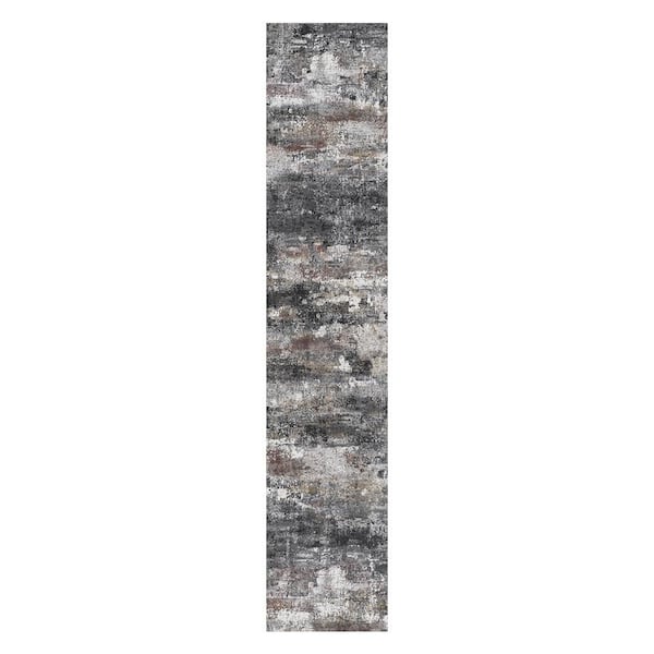 Zephyr Machine Washable Rusty Gray 2 ft. x 10 ft. Modern Abstract Indoor Area Rug