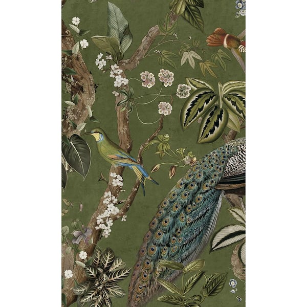 Walls Republic Green Climbing Peacock & Climbing Florals Printed Non-Woven Non-Pasted Textured Wallpaper 57 Sq. Ft.