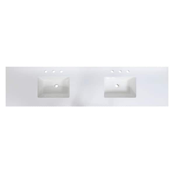 Altair Caorle 84 in. W x 22 in. D Engineered Stone Composite White Rectangular Double Sink Bath Vanity Top in Snow White