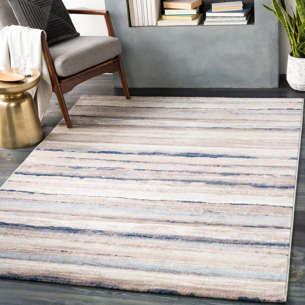 Roma Blue and Grey Synthetic Flat Woven Area Rug 7'10" x 10'