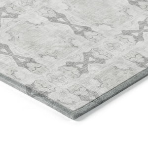 Ivory and Gray 5 ft. x 8 ft. Woven Floral;Medallion Rectangle Indoor/Outdoor Area Rug